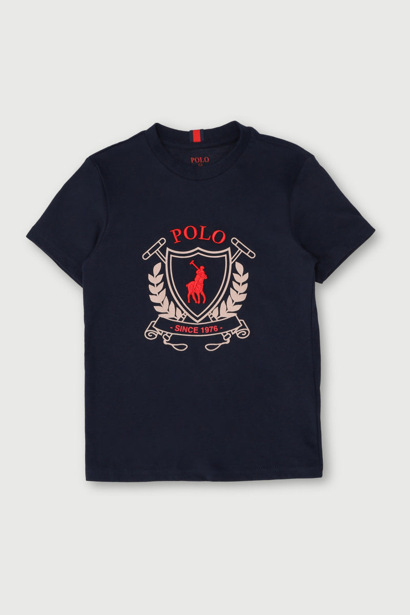 Polo Boys Cory Crested Short Sleeve T-Shirt In Navy