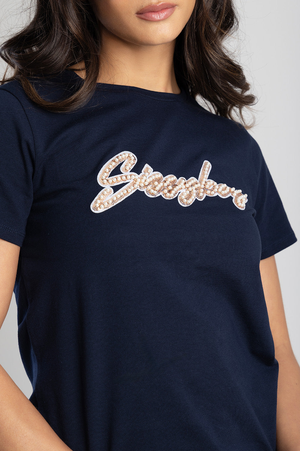 Sissyboy  T-Shirts With Pearls and Bling For Ladies In Navy