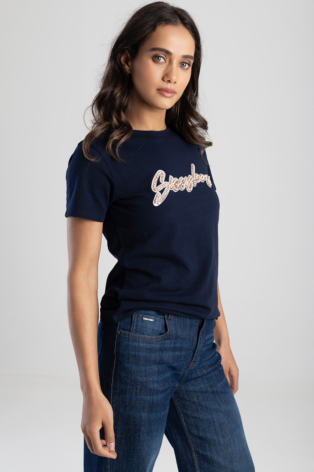 Sissyboy  T-Shirts With Pearls and Bling For Ladies In Navy