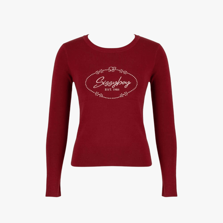 Sissyboy Womens Long Sleeve Knit Top With Branding In Burgundy