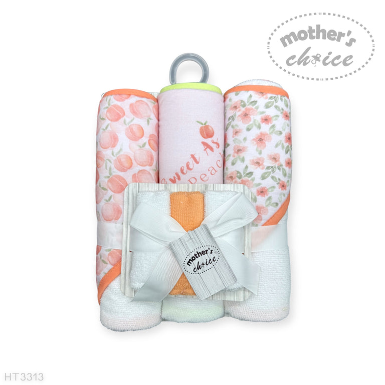 Mother's Choice Unisex Kids 3Pc Hooded Towels And 3Pc Facecloths In White/Peach