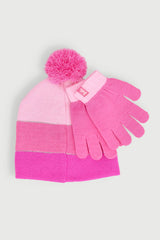 Girls 2Pc Beanie & Glove Set Barbie Pink