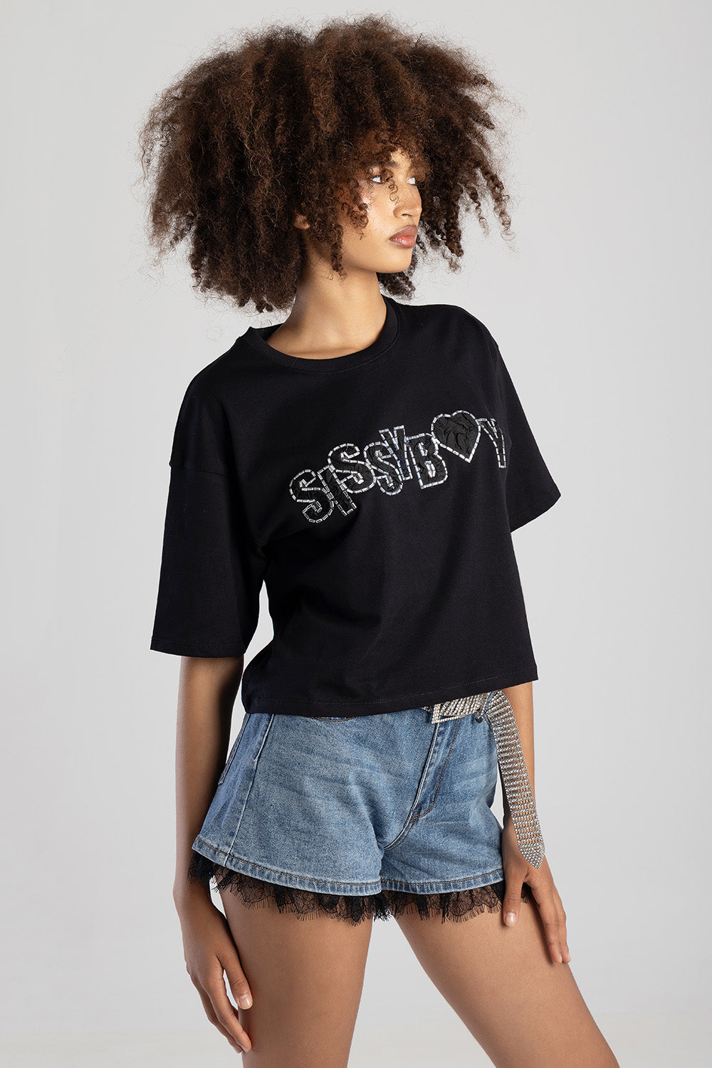 Sissyboy Womens Boxy Oversized T-Shirt In Black