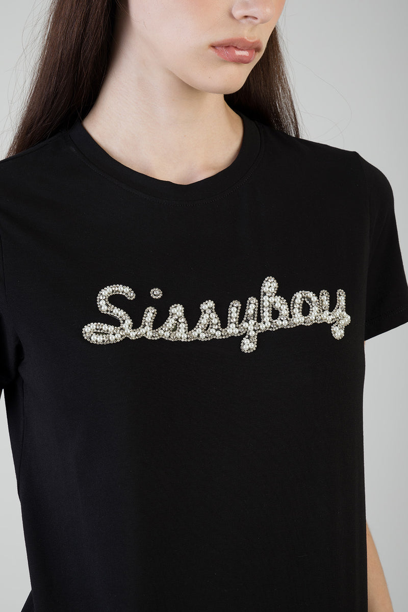 Sissyboy Womens Regular T-shirt With Raised Pearl In Black