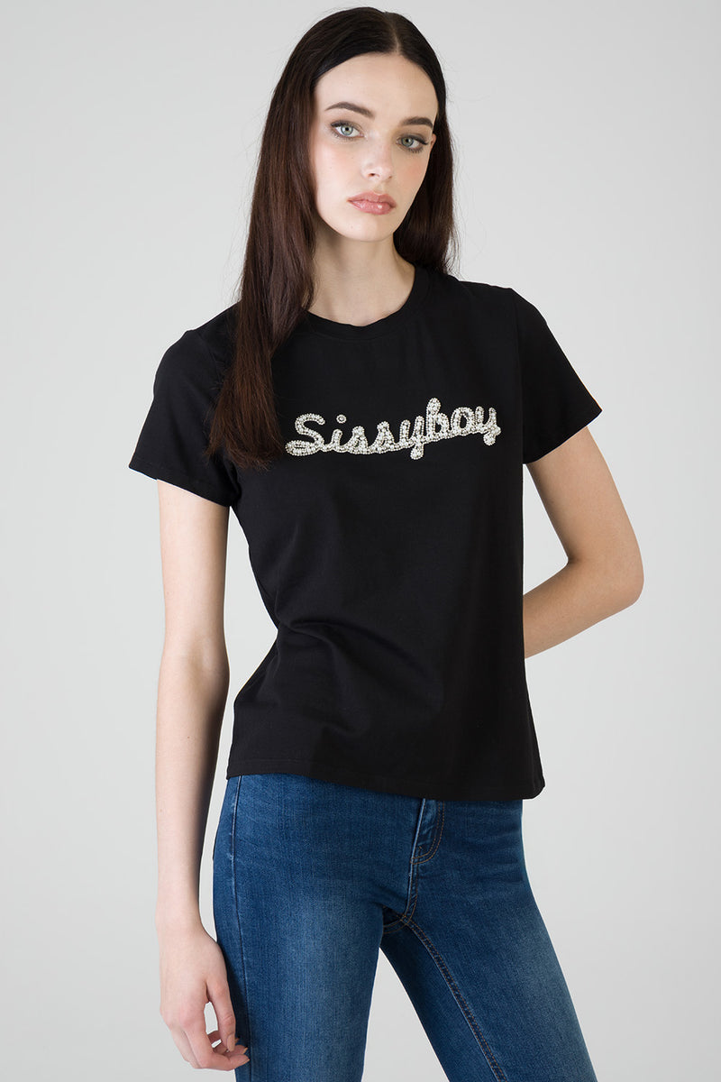 Sissyboy Womens Regular T-shirt With Raised Pearl In Black