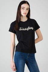 Sissyboy Womens Regular T-shirt With Raised Pearl In Black