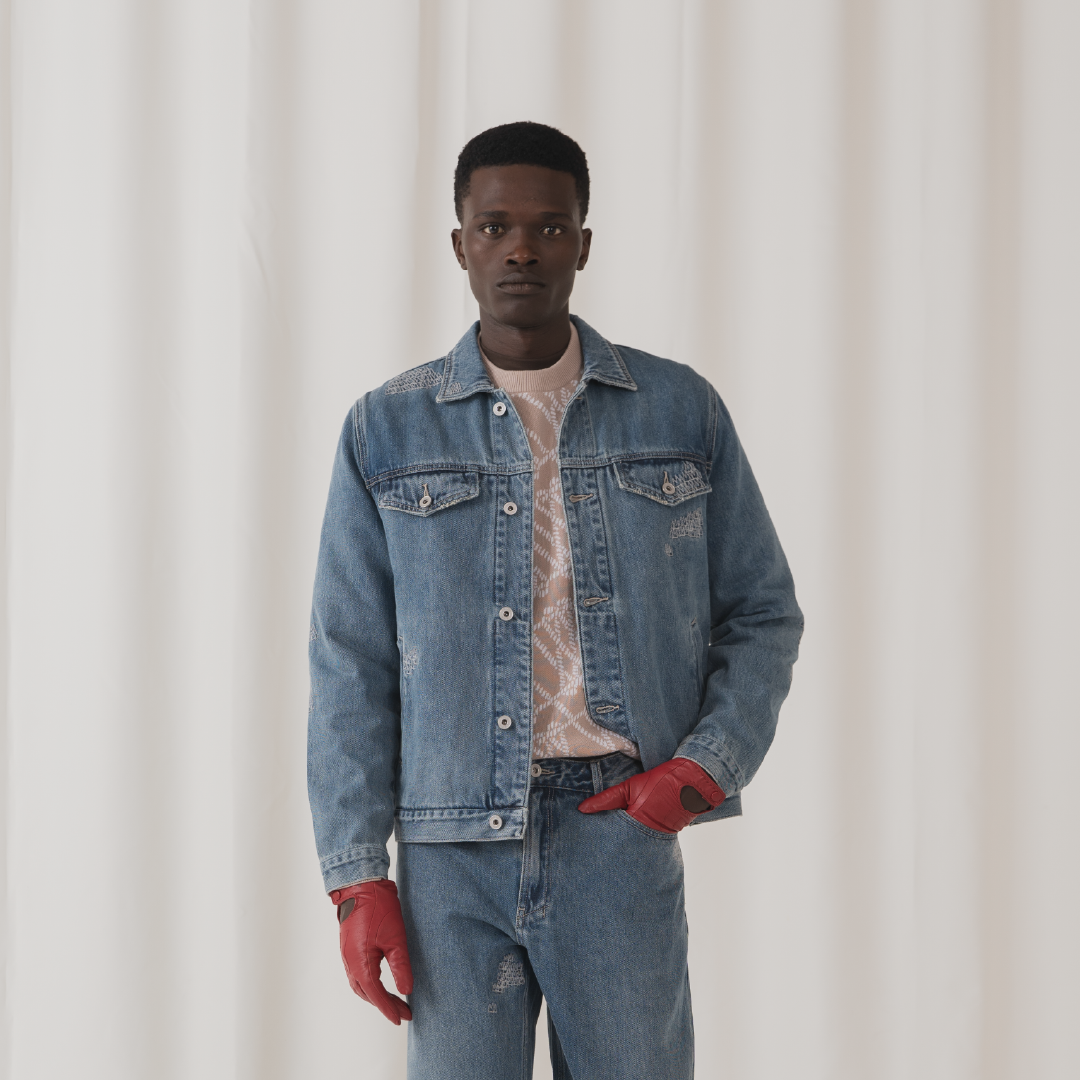 Tshepo Jeans Crown Embroidery Trucker Jacket Blue Wash