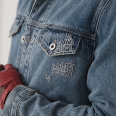 Tshepo Jeans Crown Embroidery Trucker Jacket Blue Wash