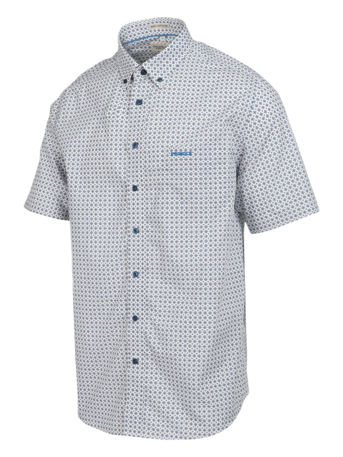 Pringle Mens Trumen Short Sleeve Classic Shirt In White And Blue