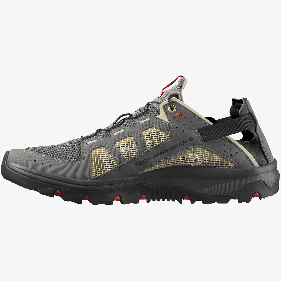 Salomon Mens Techamphibian 5 Shoes In Pewter/Moth/Fiery Red