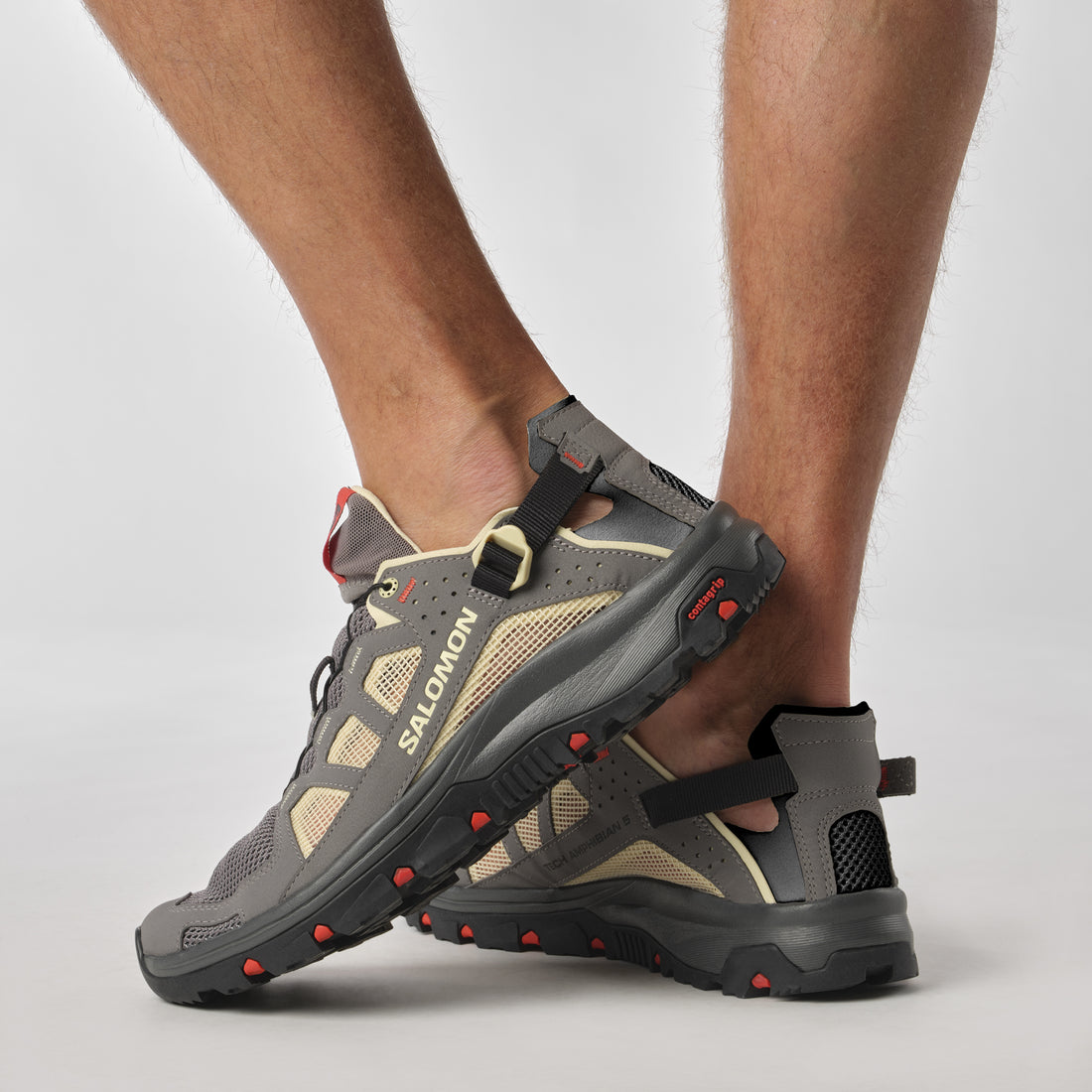 Salomon Mens Techamphibian 5 Shoes In Pewter/Moth/Fiery Red