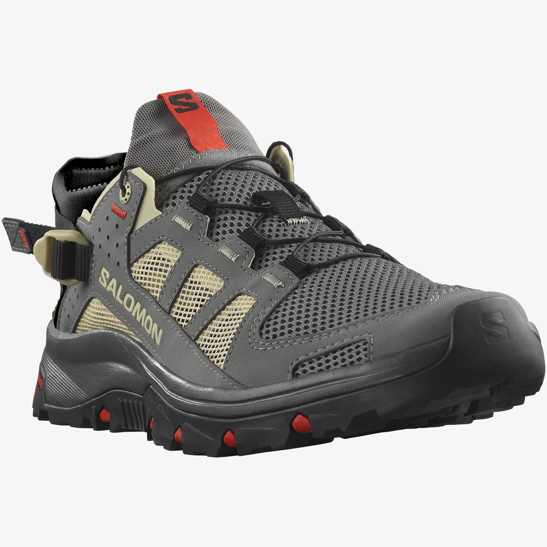 Salomon Mens Techamphibian 5 Shoes In Pewter/Moth/Fiery Red