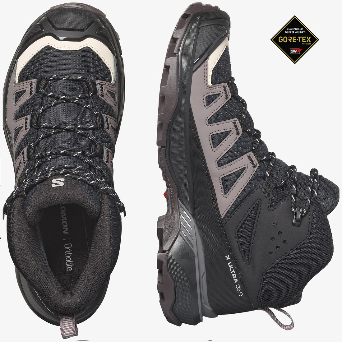 Salomon Womens X Ultra 360 Mid Gtx Shoes In Black/Plum Kitten/Shale