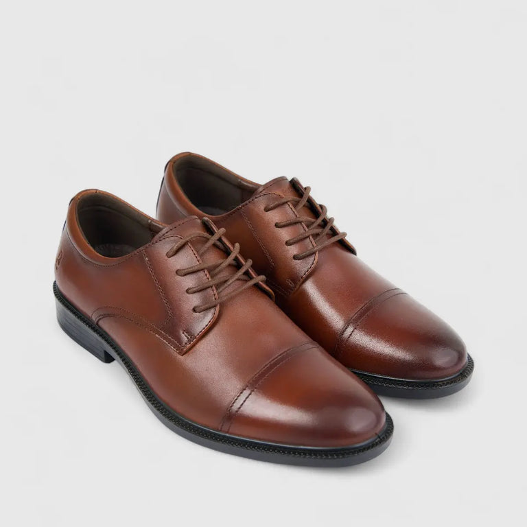 Hush Puppies Mens Reggie Leather Shoes Dark Tan