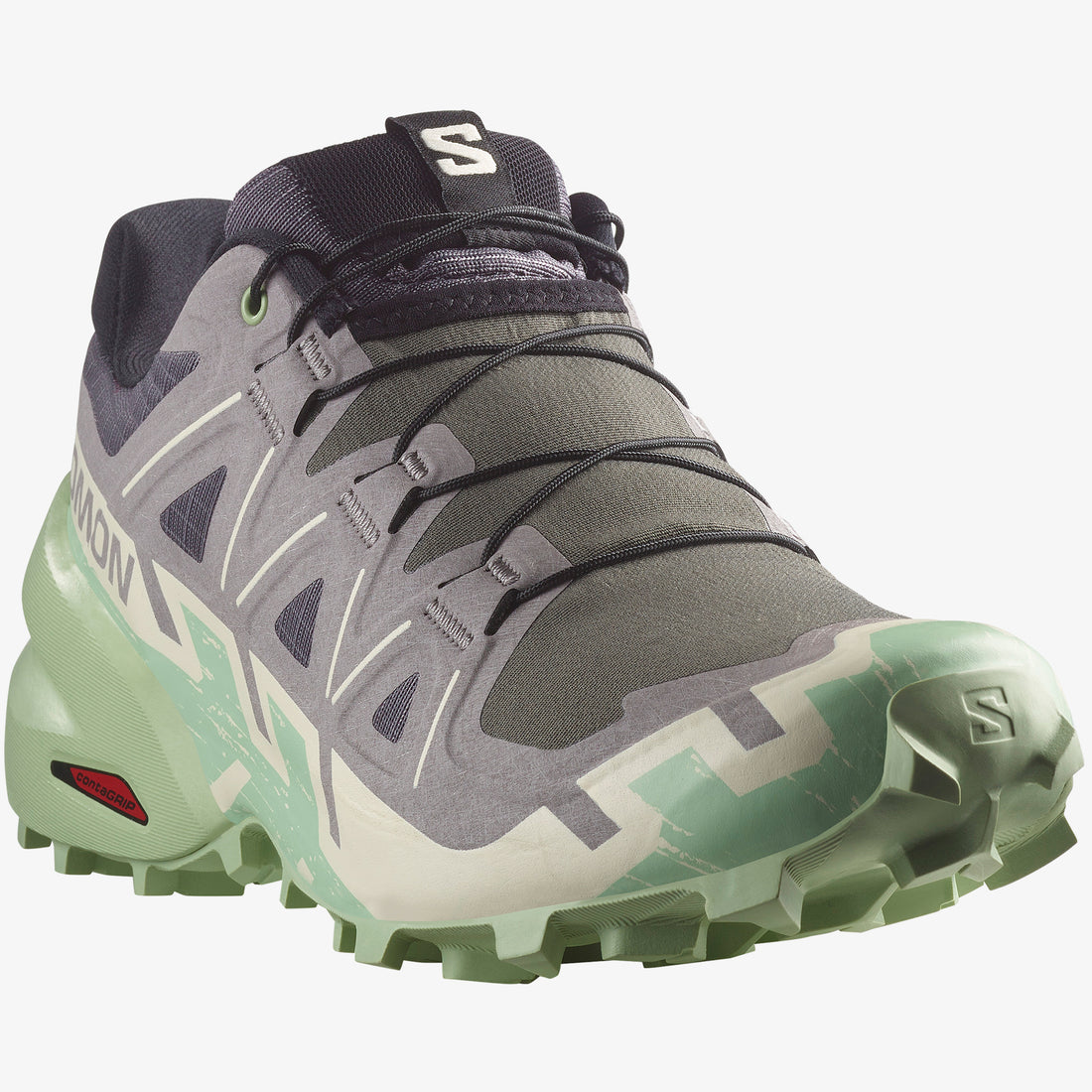 Salomon Womens Speedcross 6 Shoes In Castlerock/Vanilla Ice/Smoke Green