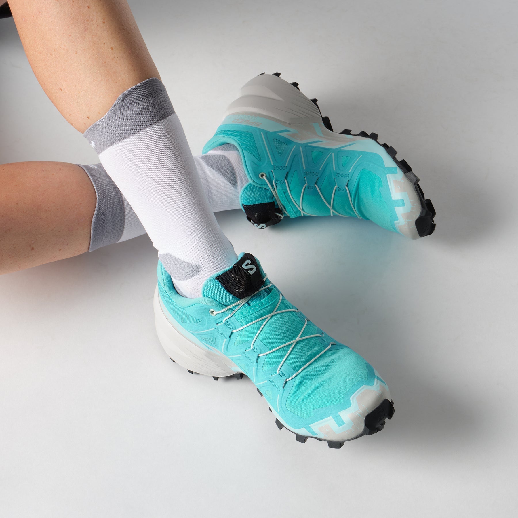 Salomon Womens Speedcross 6 Shoes In Blue Curacao/Lunar Rock/Iced Aqua