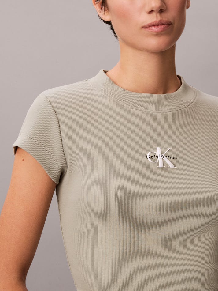 Calvin Klein Womens Monologo Baby Logo T-Shirt In Khaki