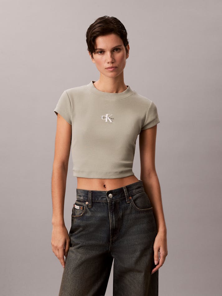 Calvin Klein Womens Monologo Baby Logo T-Shirt In Khaki
