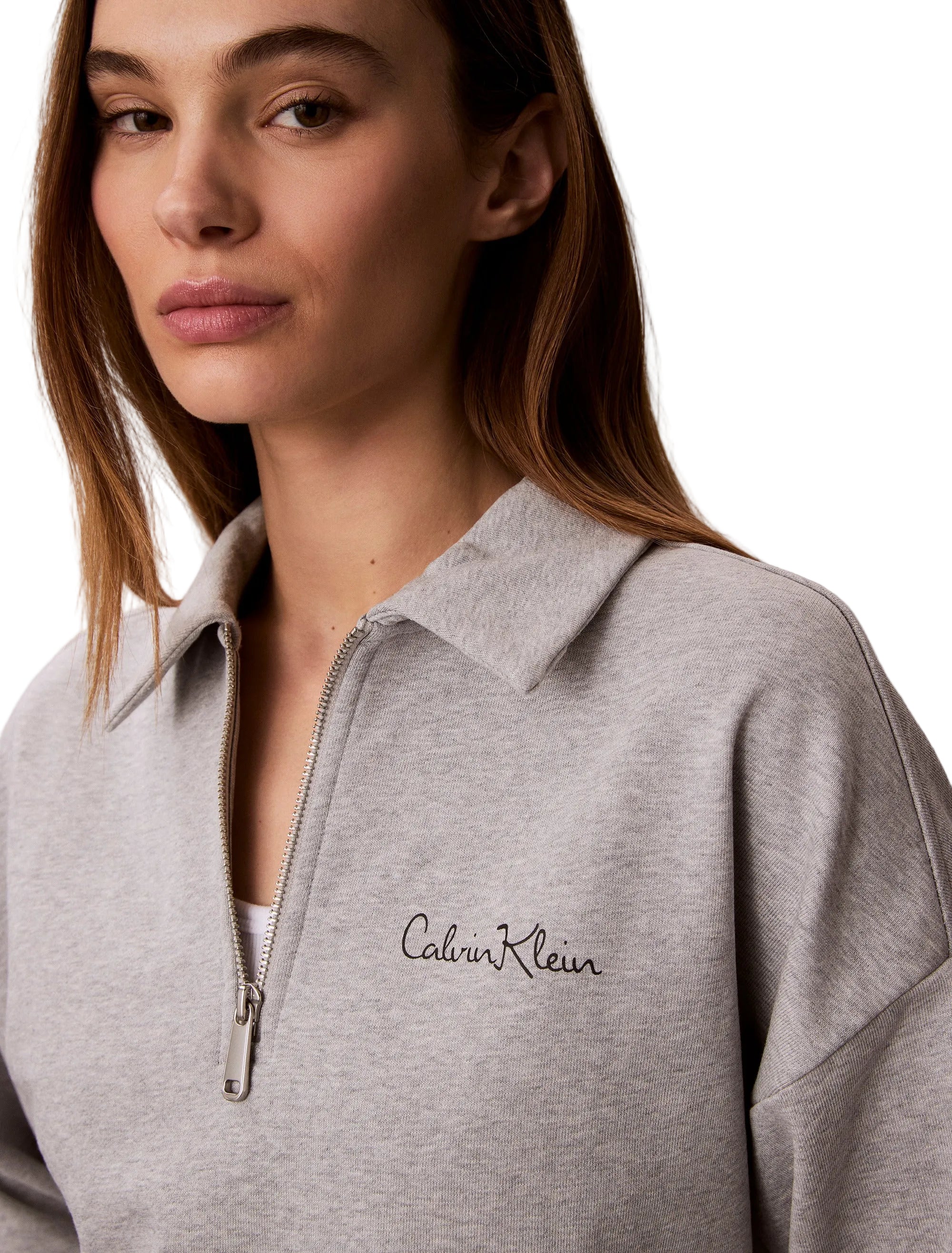 Calvin Klein Womens French Terry Graphic Quarter Zip Sweatshirt In Grey