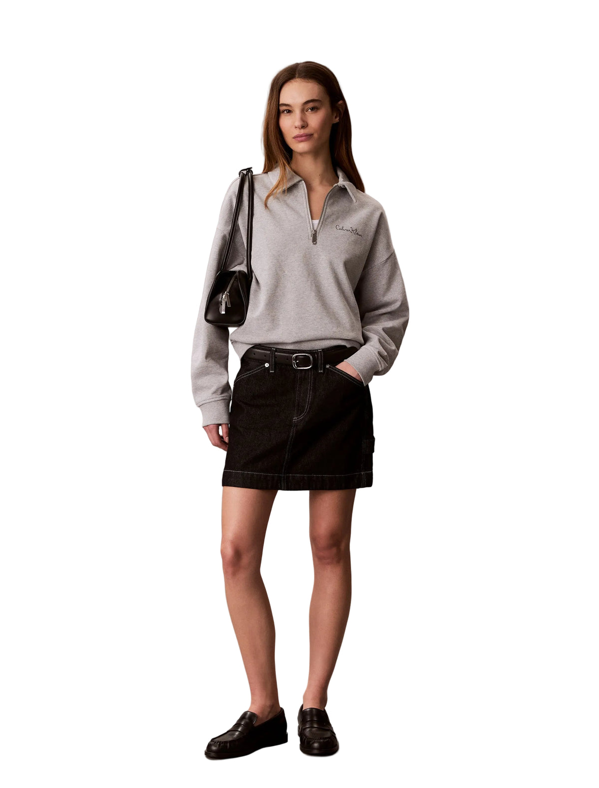 Calvin Klein Womens French Terry Graphic Quarter Zip Sweatshirt In Grey