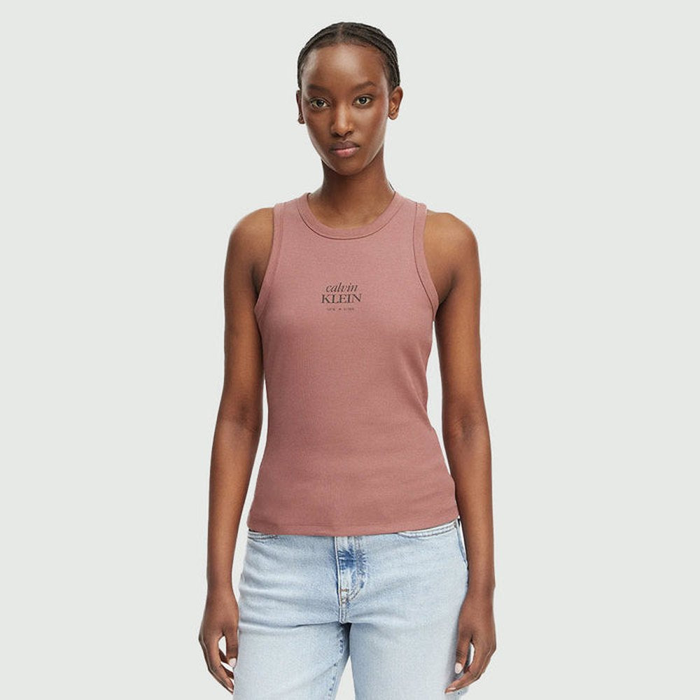Calvin Klein Baby Rib Crew Tank Top In Brown