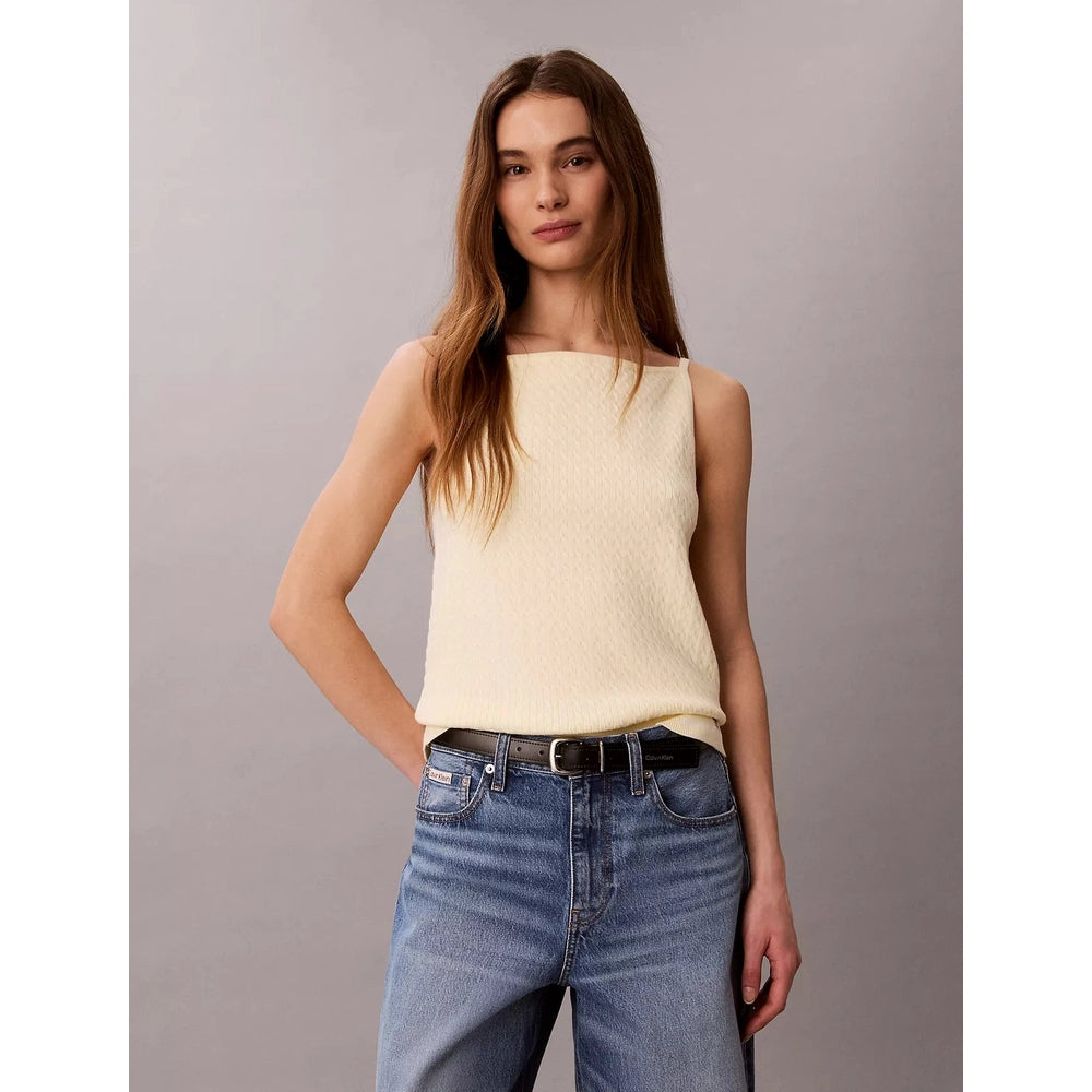 Calvin Klein Slim Woven Cable Tank Top In Off White
