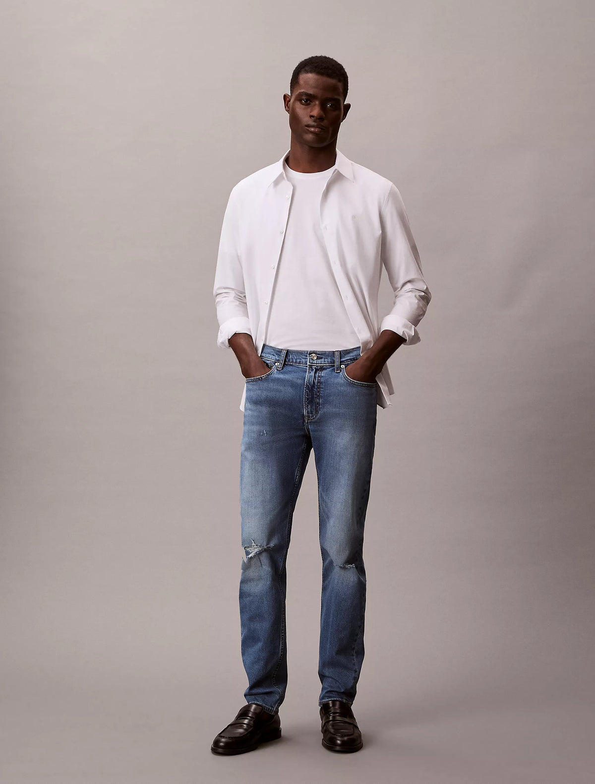 Calvin Klein Mens Slim Taper Medium Shower Jeans In Denim Blue