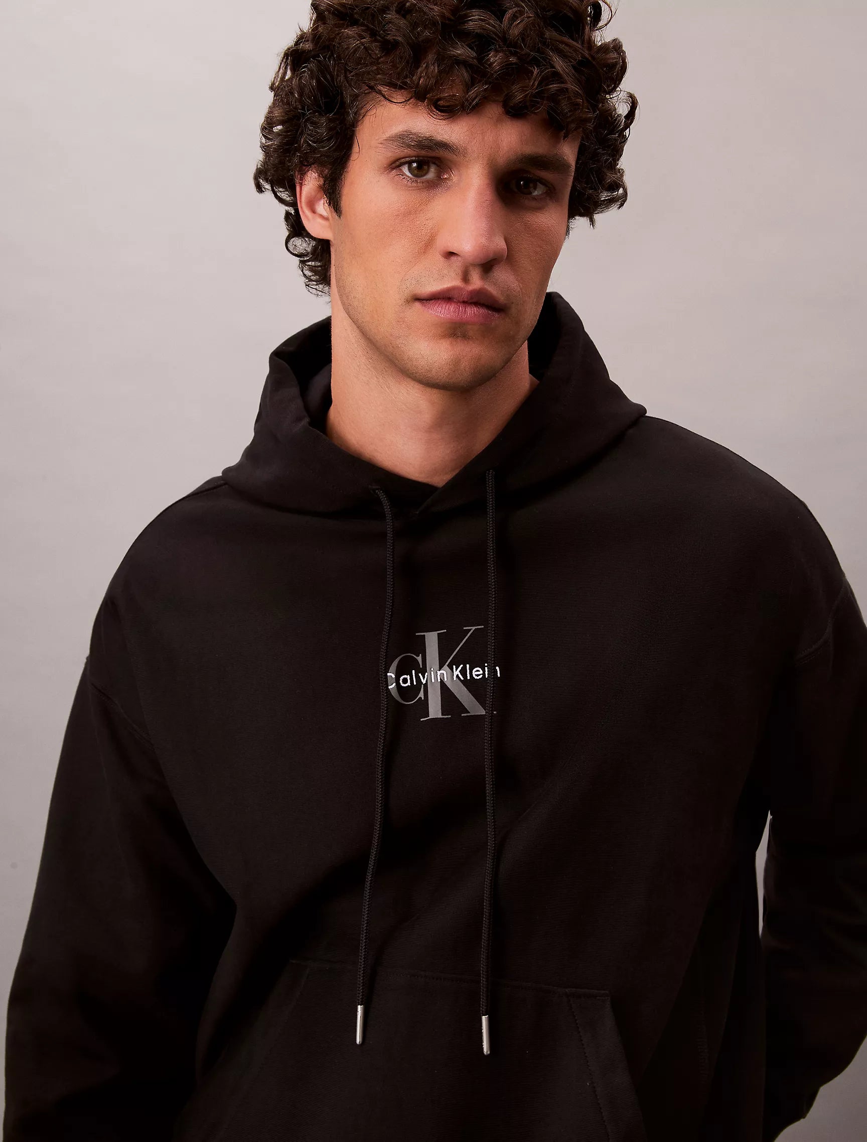 Calvin Klein Mens Premium Terry Monologo Hoodie In Black