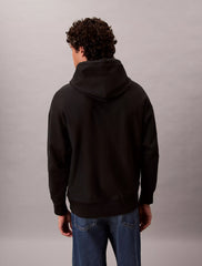 Calvin Klein Mens Premium Terry Monologo Hoodie In Black