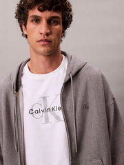 Calvin Klein Mens Premium Terry Monogram Hoodie In Grey