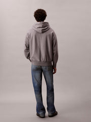 Calvin Klein Mens Premium Terry Monogram Hoodie In Grey