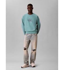 Calvin Klein Mens Premium Terry Monologo Sweatshirt In Teal