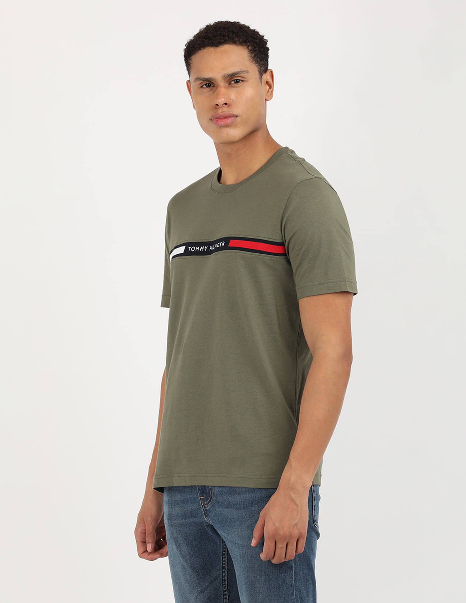 Tommy Hilfiger Mens Hilfiger Chest Insert Tee Olive