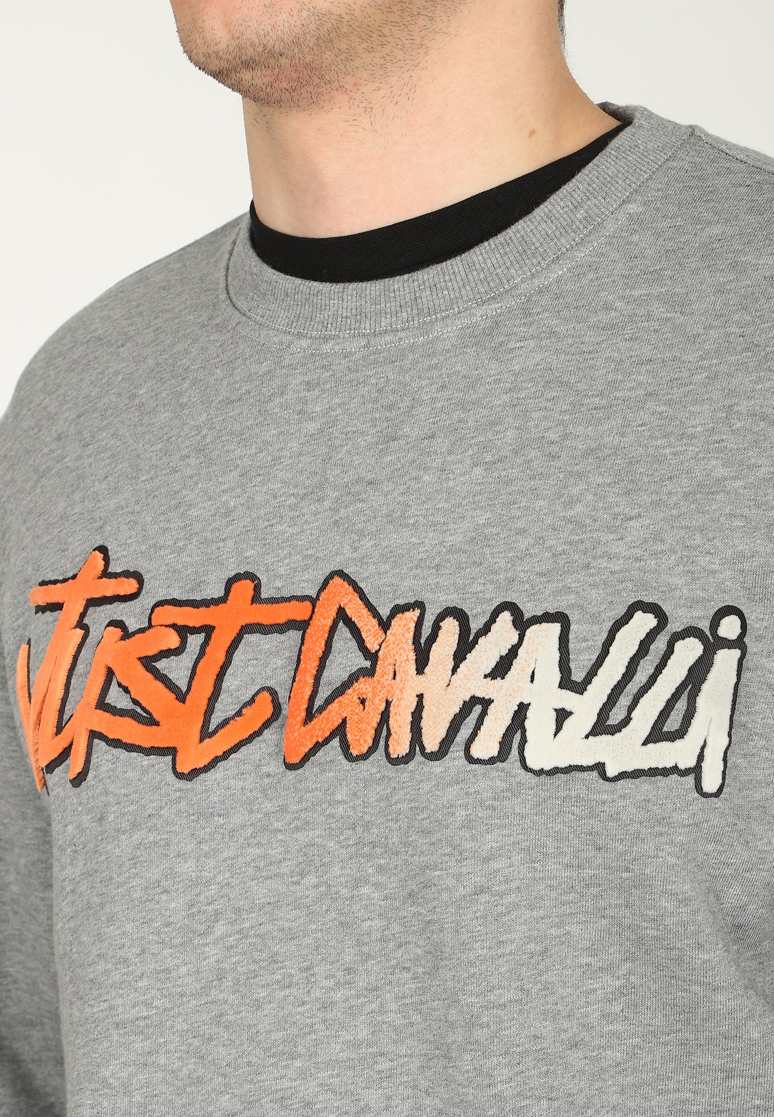 Just Cavalli Mens Patch Crew Neck Sweatshirt In Grey