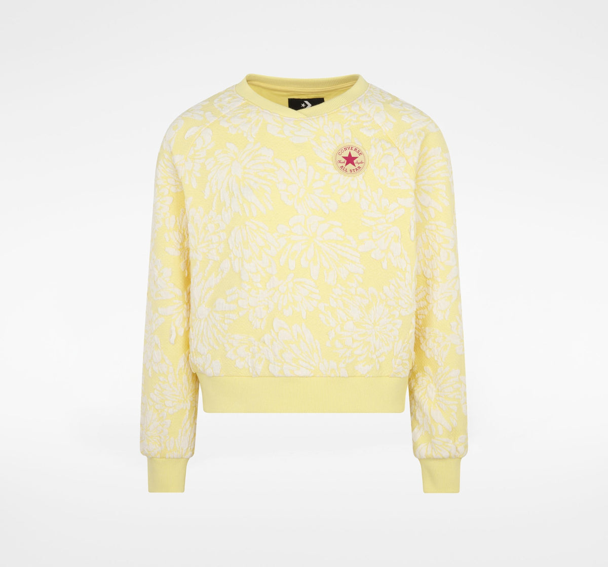 Converse Girls Floral Jacquard Crewneck Sweatshirt In Yellow