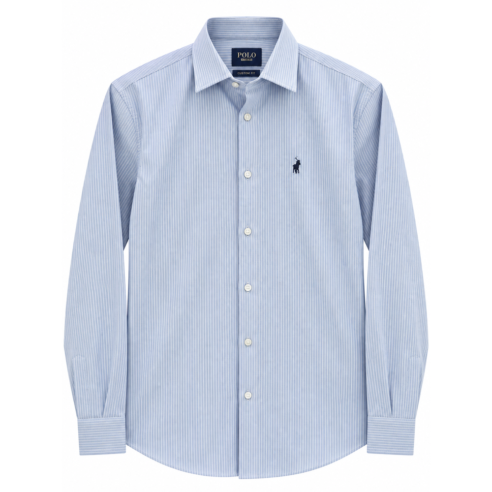 Polo Mens Long Sleeves Plain Stripe Shirt In Blue