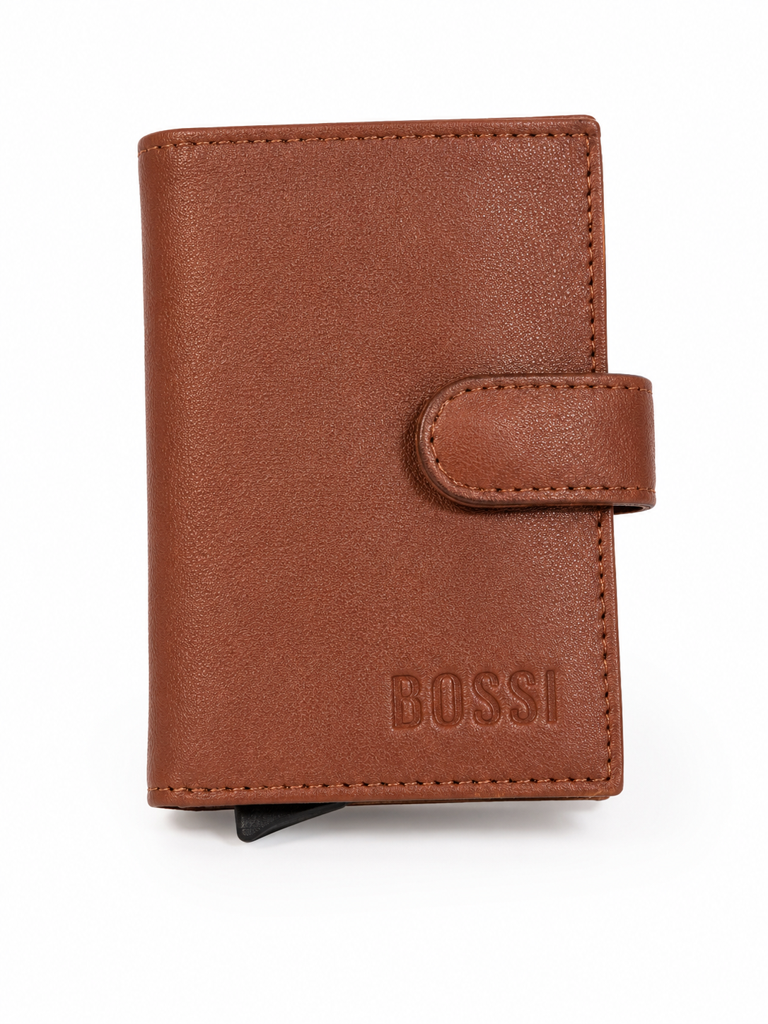 Bossi Mens Mechanism Card Holder With Coin Flap Pouch In Brown