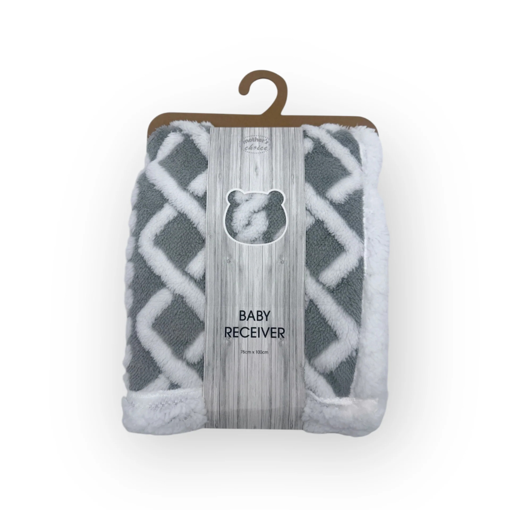 Mother's Choice Sherpa Fleece Blanket Net Design In Grey/White