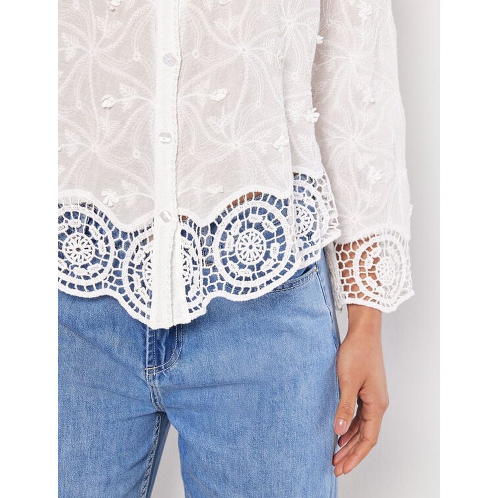 Stella Morgan Textured Cotton Floral Crochet Blouse In White
