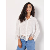Stella Morgan Textured Cotton Floral Crochet Blouse In White