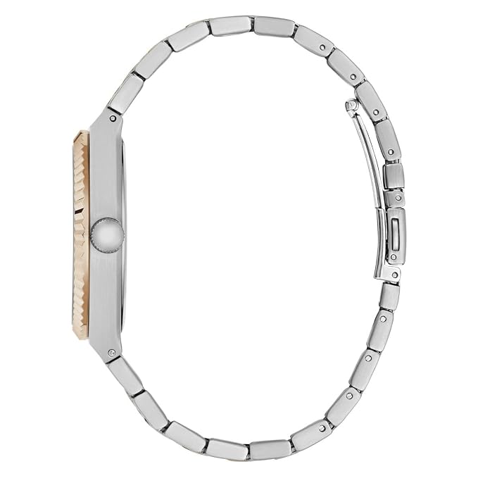Guess Mens Vincent Two Tone Analogue Stainless Steel Watch In Silver/Gold/Green Dial