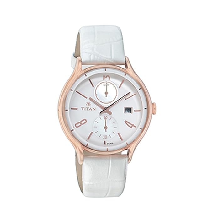 Titan White And Rose Gold Leather Watch