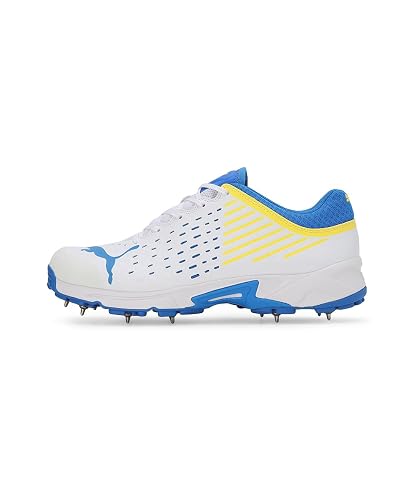 Puma Mens Spike Cricket Shoes In White/Blue/Yellow