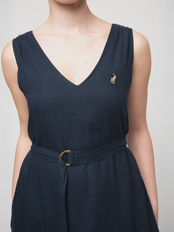 Polo Womens Sadie Belted Dress In Navy