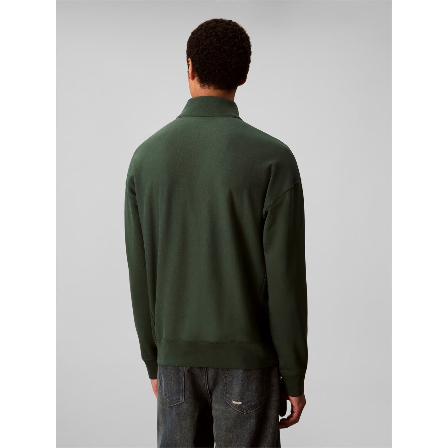 Calvin Klein Terry Micro Monologo Quarter Zip In Dark Green