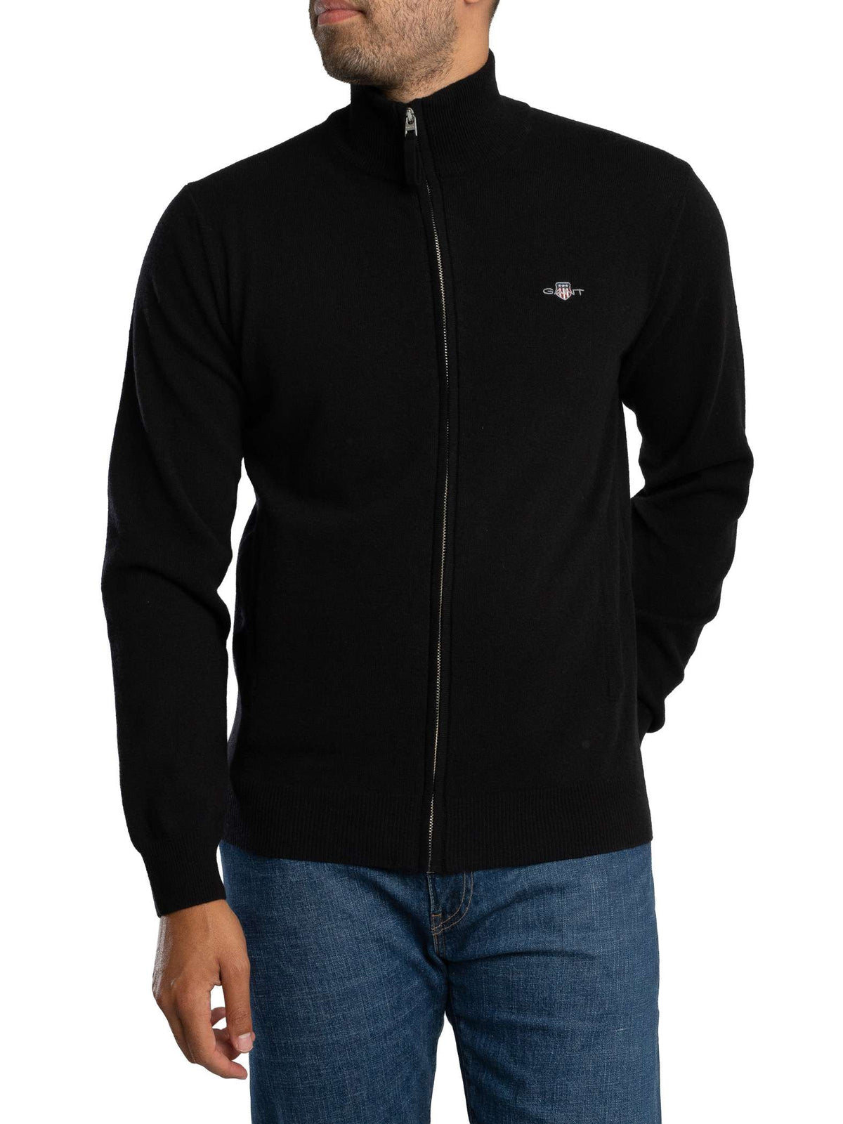 Gant Mens Superfine Lambswool Zip Cardigan In Black
