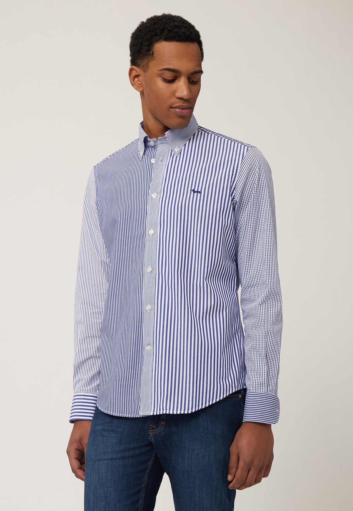 Harmont & Blaine Mens Patchwork Shirt In Blue