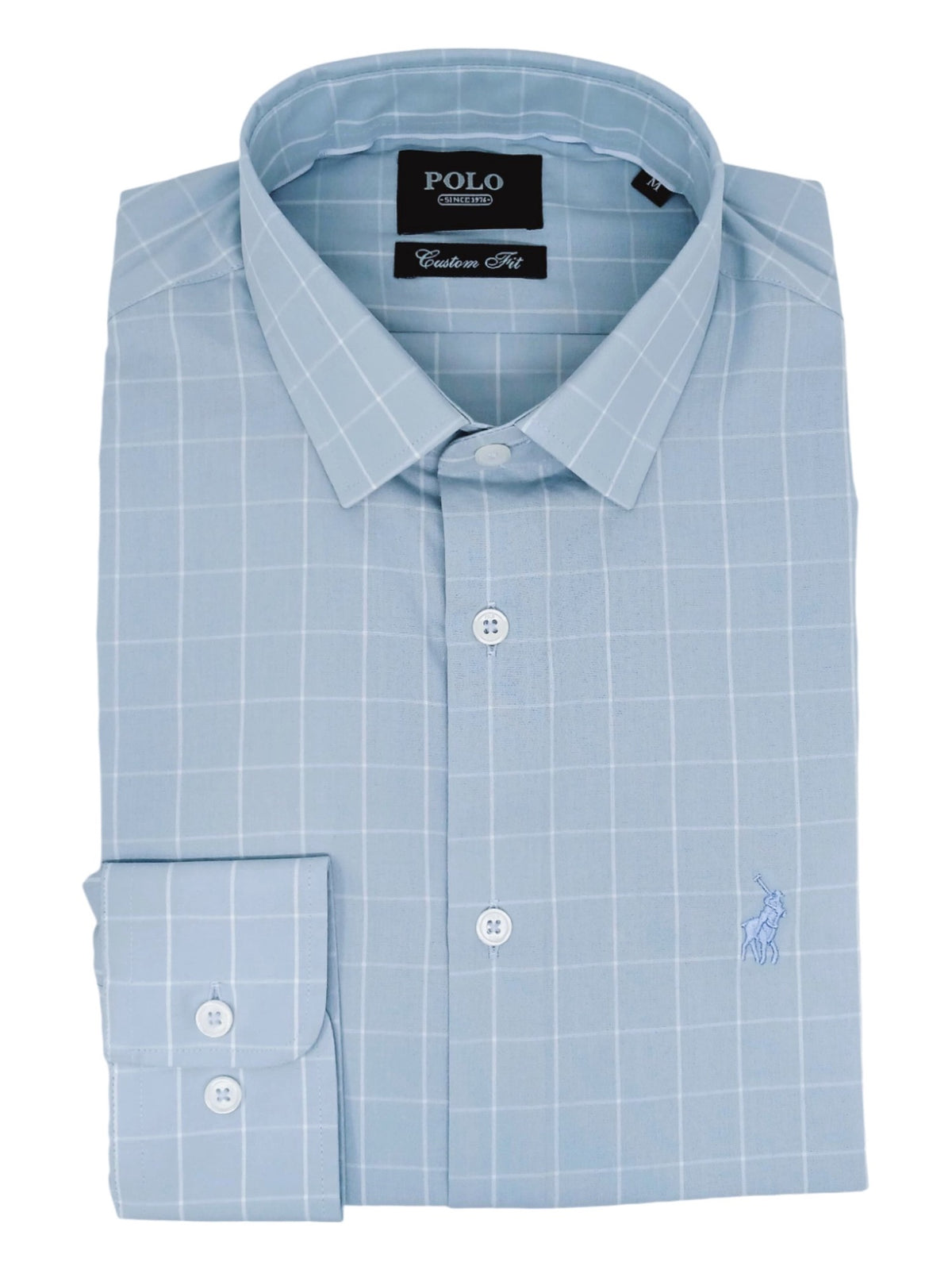 Polo Mens Windowpane Check Shirt In Light Blue