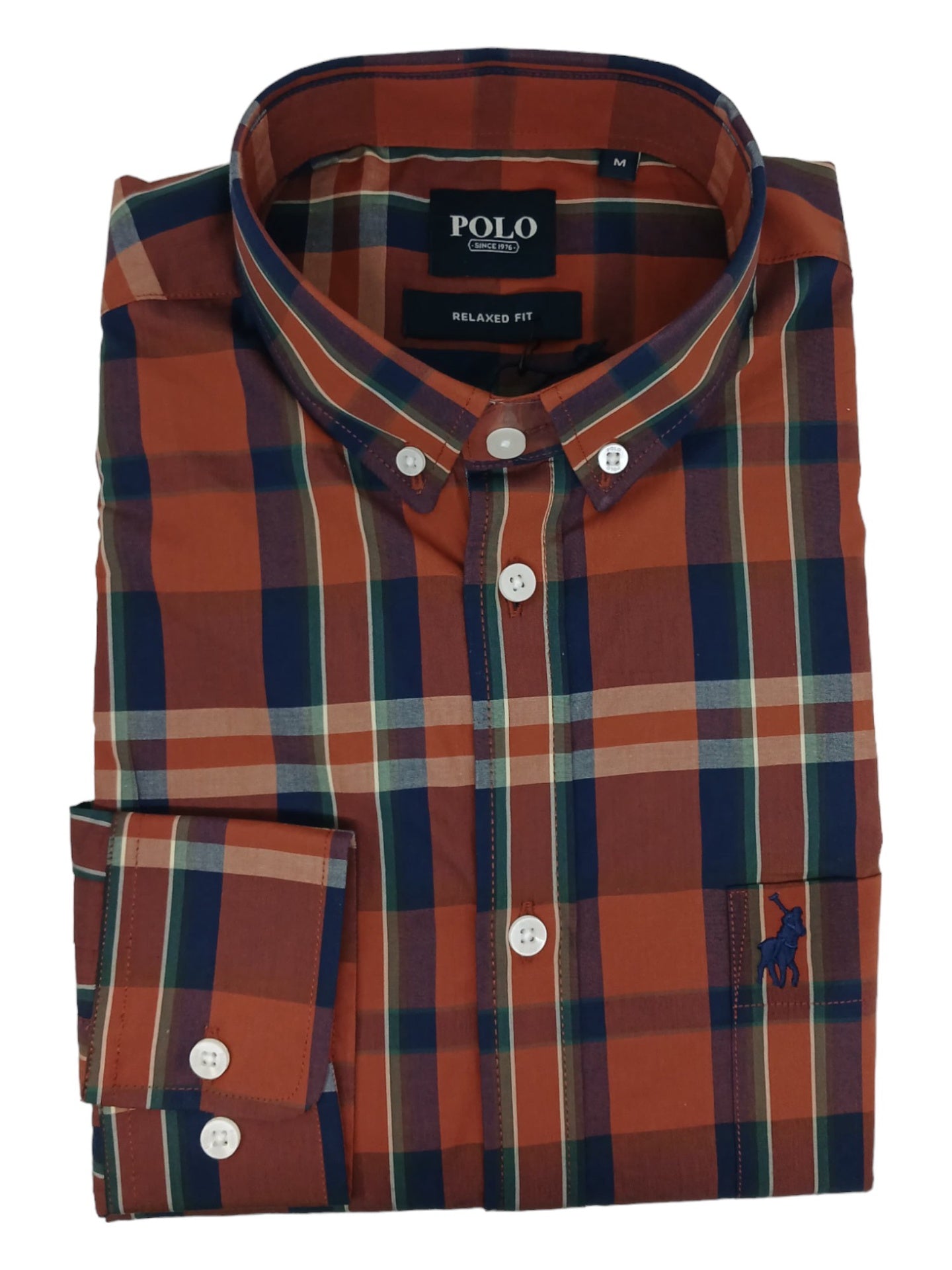 Polo Mens Long Sleeve  Bold Check Shirt In Orange