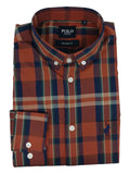 Polo Mens Long Sleeve  Bold Check Shirt In Orange
